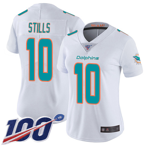 Nike Miami Dolphins #10 Kenny Stills White Women Stitched NFL 100th Season Vapor Limited Jersey